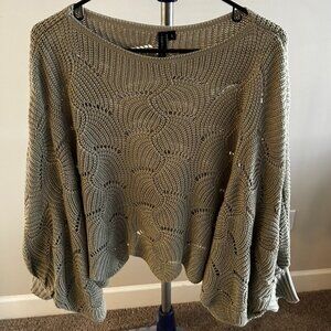 Moon & Madison Sage Green Poncho Cutout Sweater
